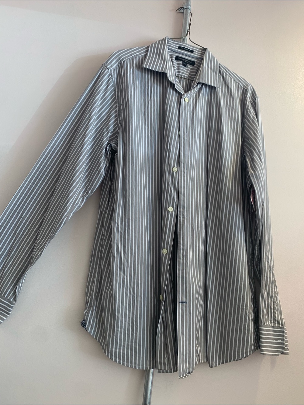 Banana Republic Gray and White Vertical Stripe Dress Shirt
